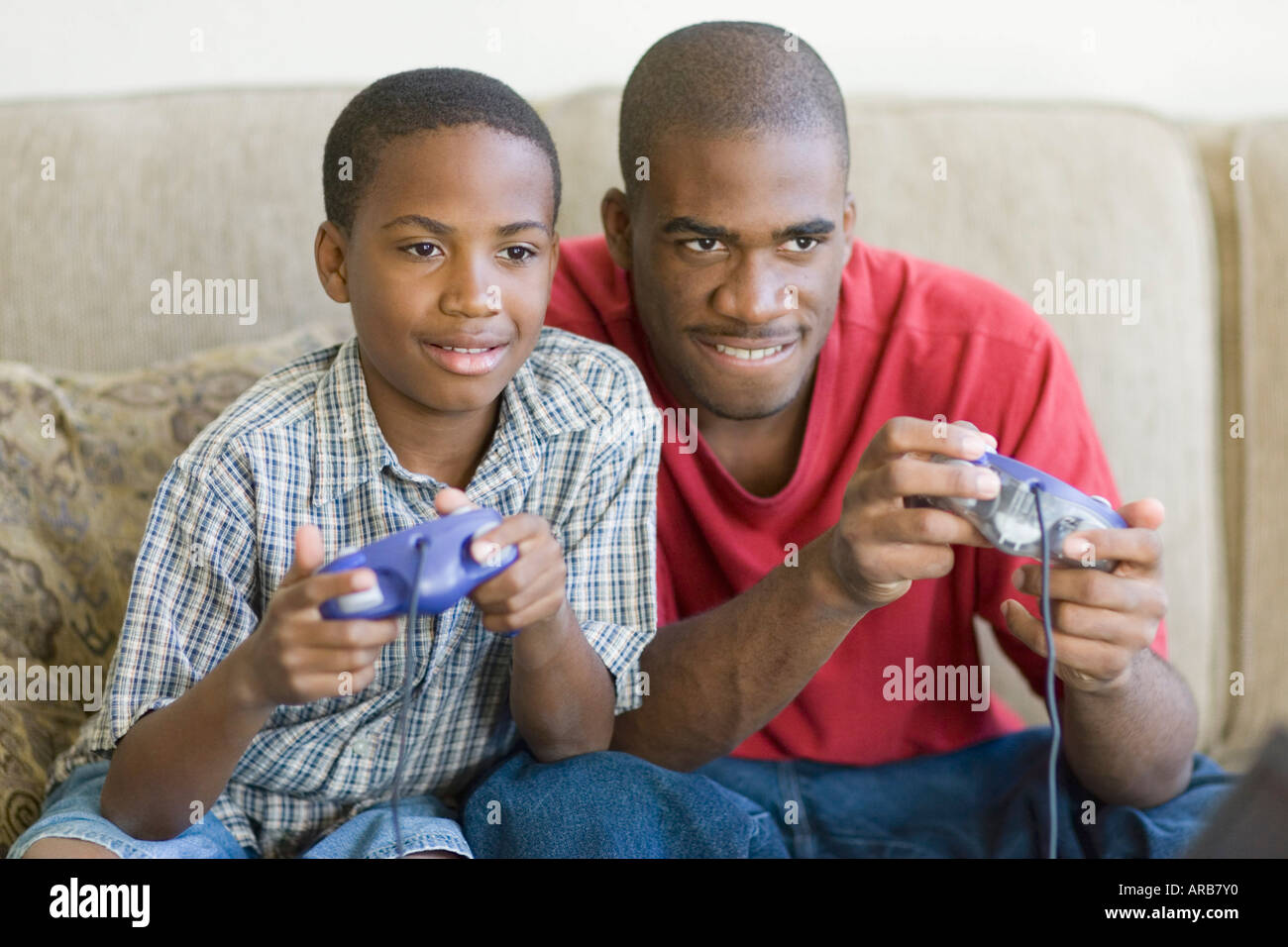 Brothers Playing Video Game Stock Photo - Alamy