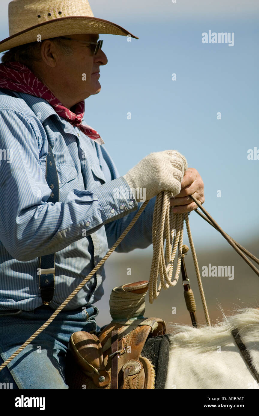 MR An old cowboy works cows on the Hanley Ranch in south east Oregon