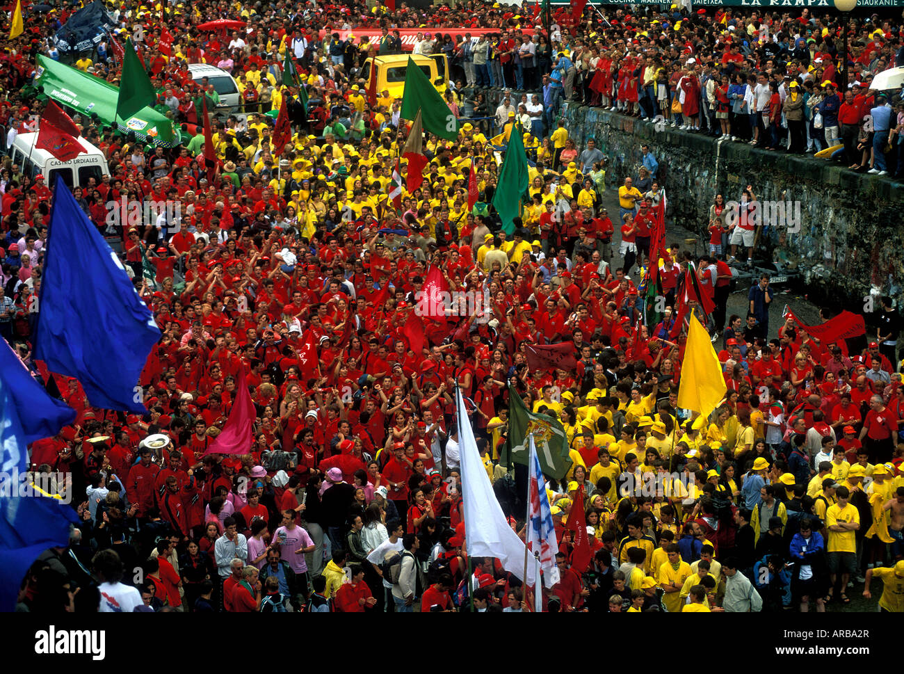 Spectators of rowing competition, La Concha in San Sebastian, Spain. Stock Photo