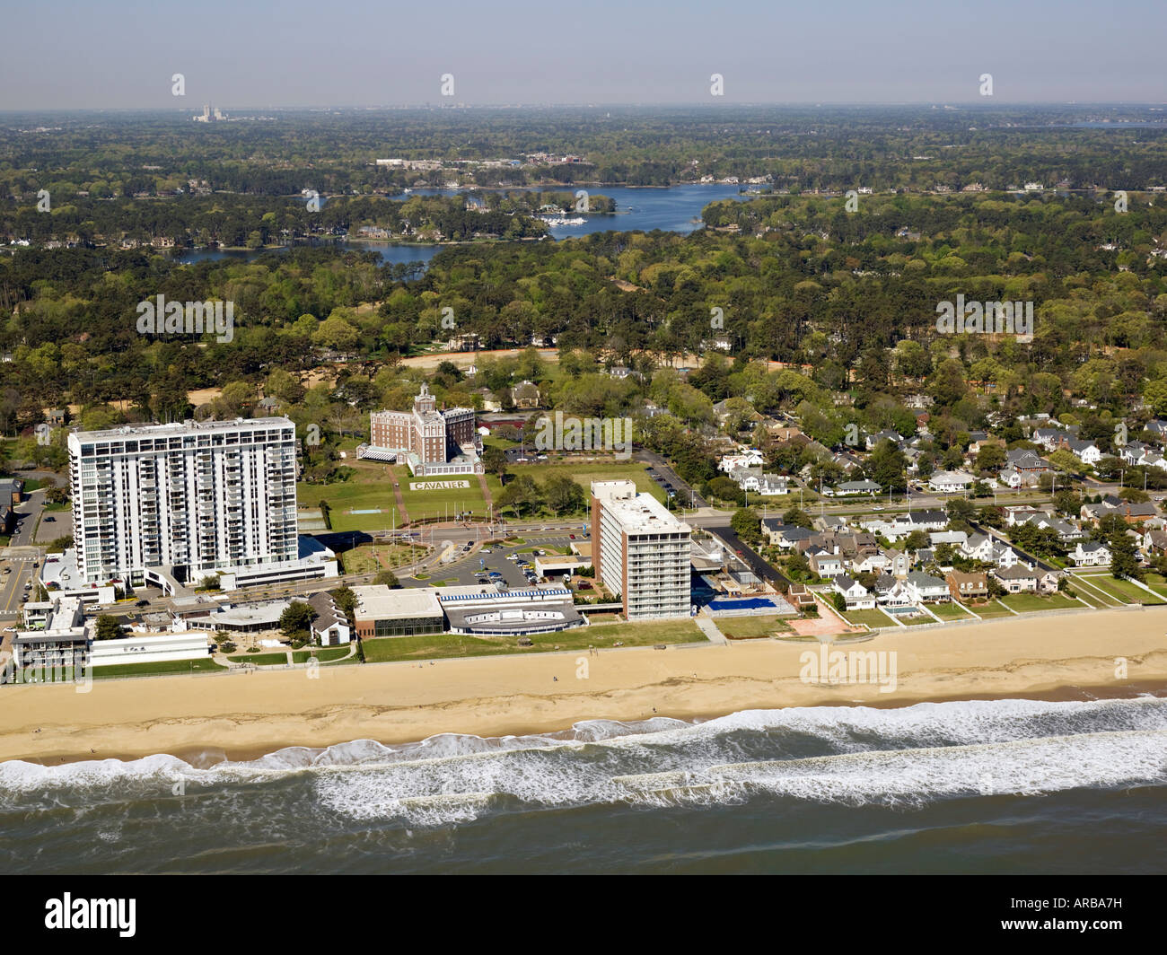Cavalier Hotel buildings looking from over the ocean looking east to west Stock Photo