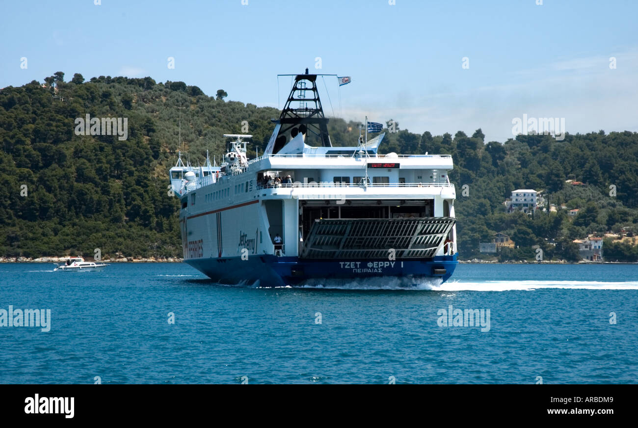 jet ferry, New Port, Skiathos, Greece Stock Photo