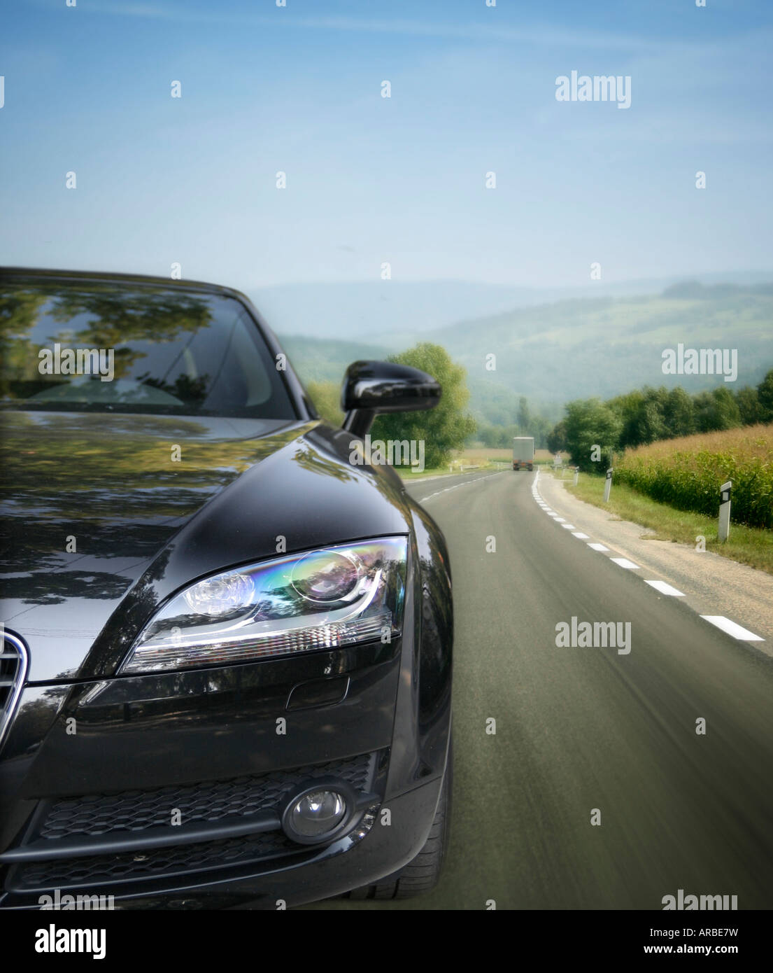 Black car on the highway Stock Photo