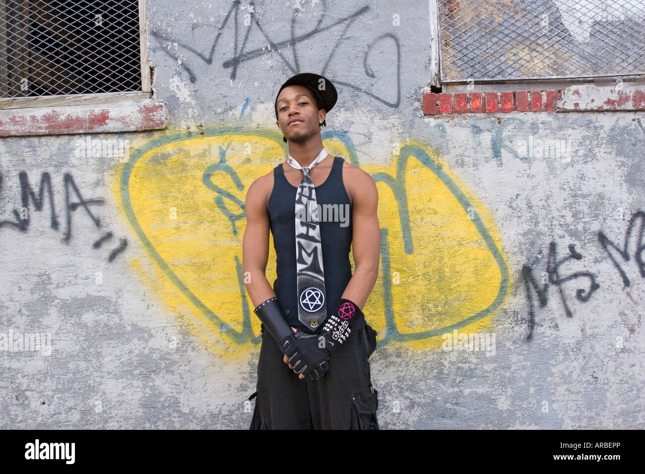 Young urban Brooklyn man with a flare for fashion. Stock Photo
