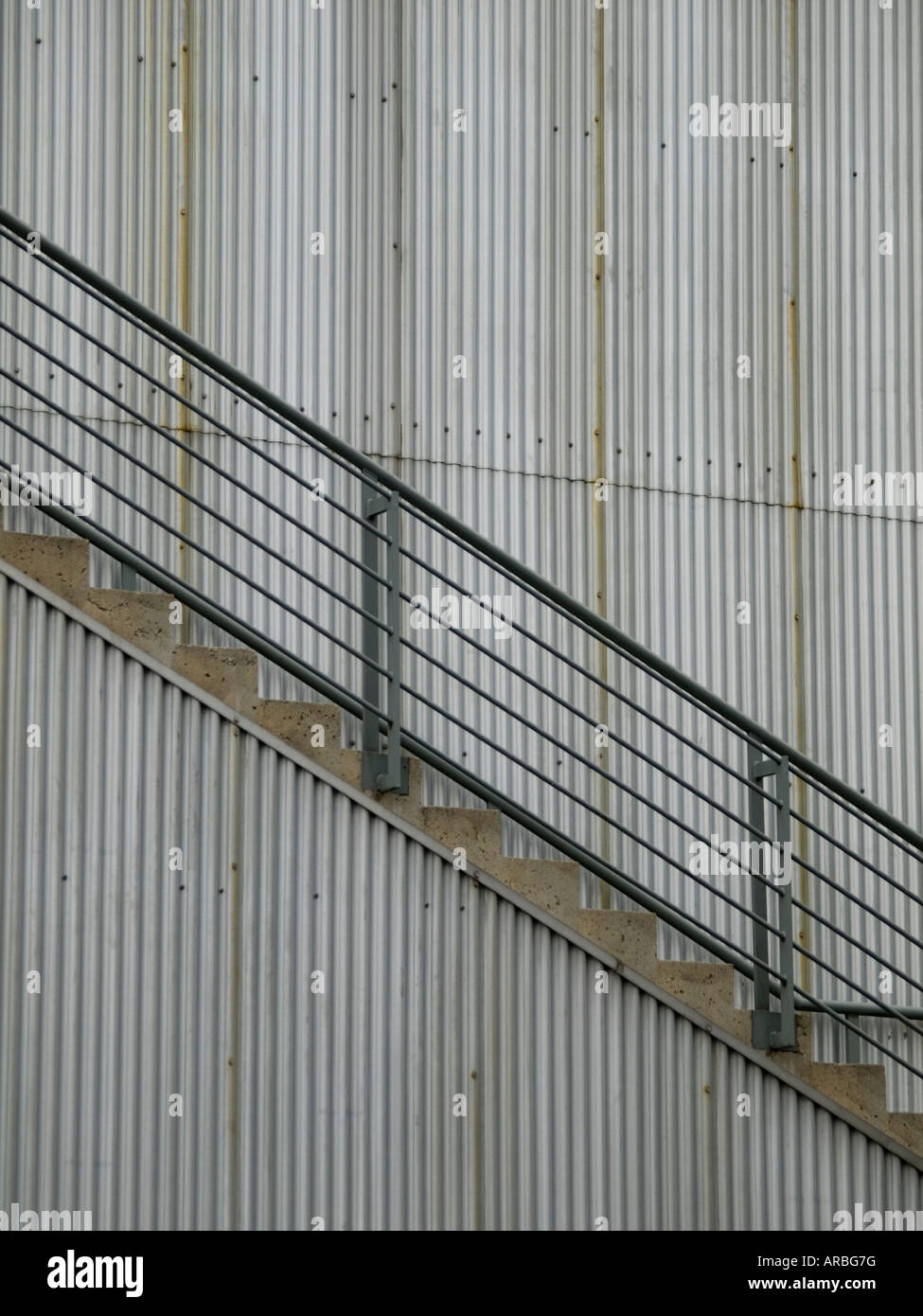 Metal walled building with staircase Stock Photo