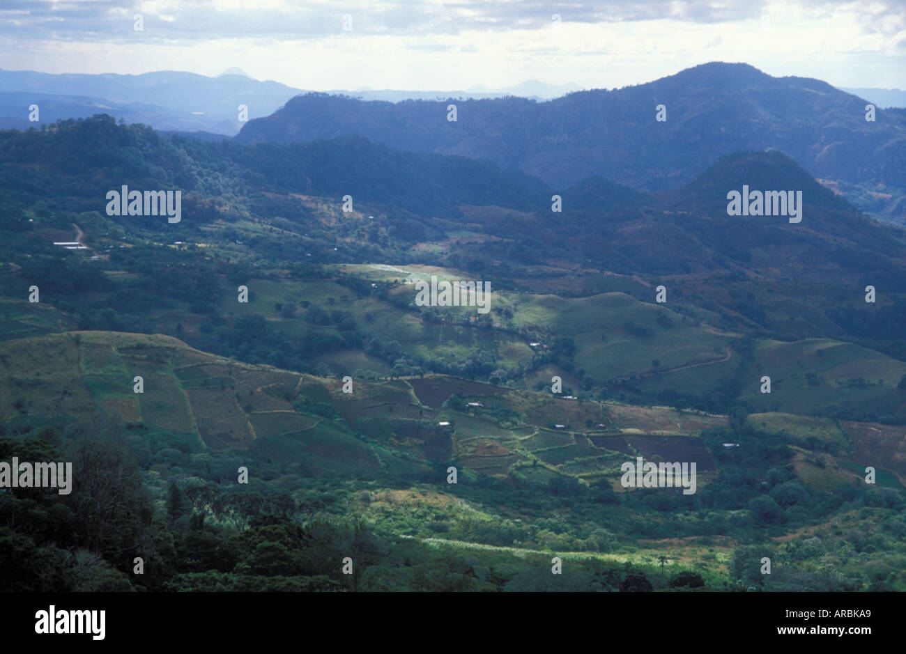 Agricultural land cleared from forested mountains along road between Matagalpa and Jinotega N Nicragua Stock Photo
