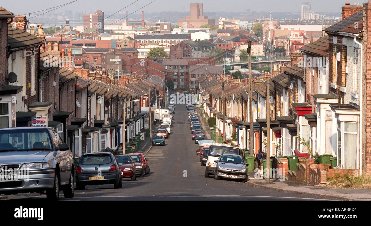 Long hill of victorian terraced houses, Birkenhead, Wirral, UK, 2005