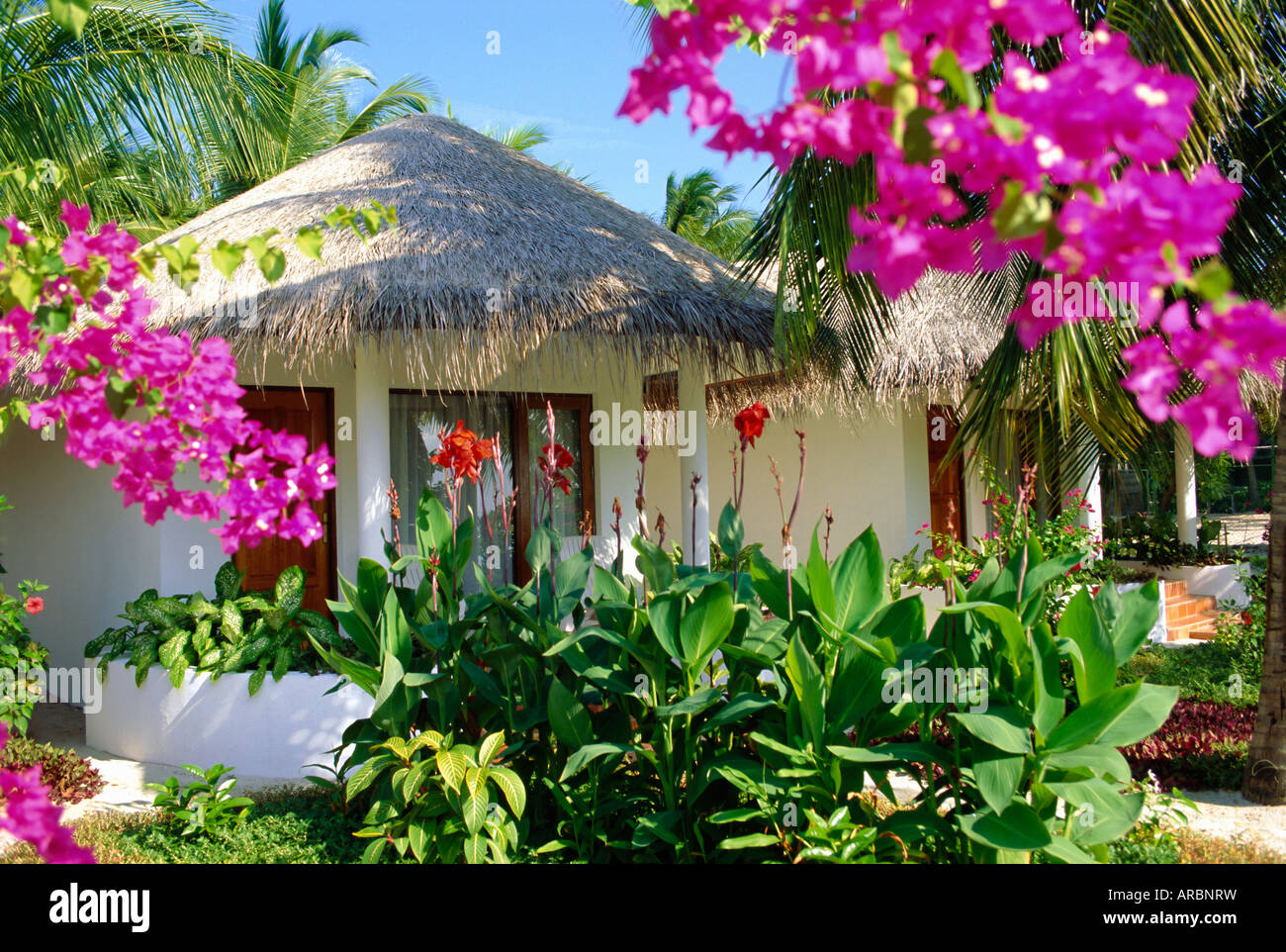 Hotel accommodation, Baros, Maldive Islands, Indian Ocean Stock Photo