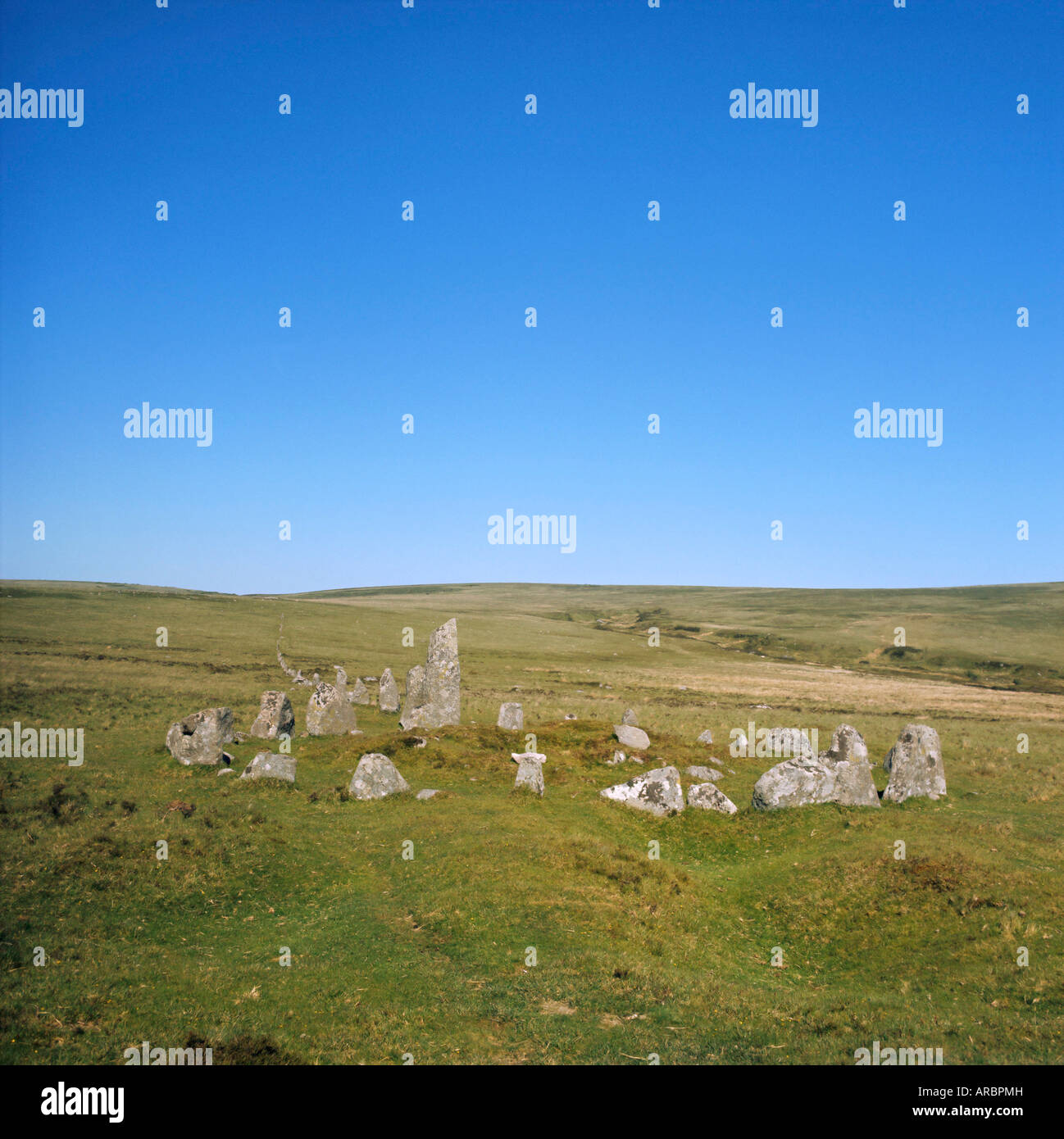 Bronze-Age Stone Circle and Stone Row, near Down Tor, Dartmoor, Devon
