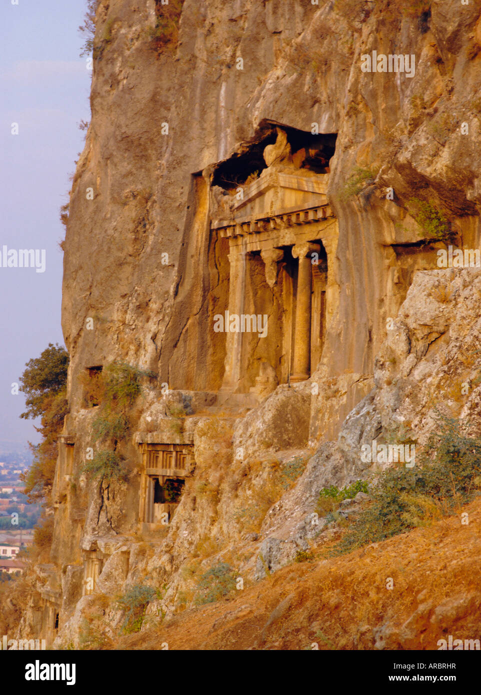 Lycian rock tombs (circa 400 BC), near Fethiye, Turkey, Eurasia Stock Photo