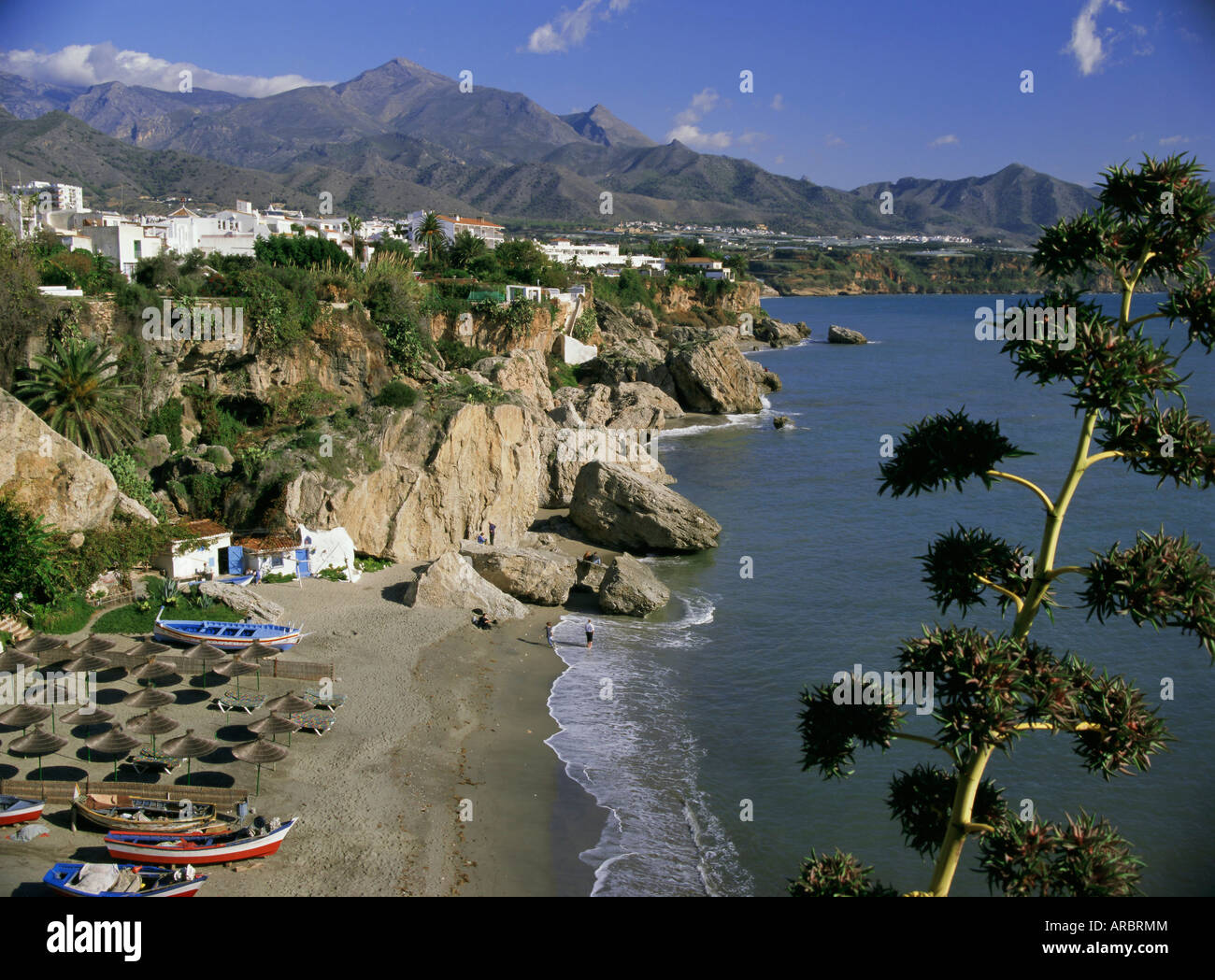 Salon Beach from Balcon de Europe, Nerja, Andalucia (Andalusia), Spain, Europe Stock Photo