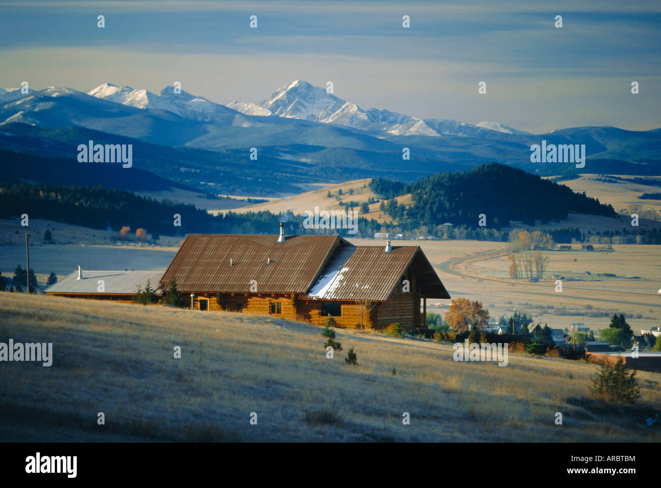 Log cabin, Philipsburg, Granite County, Rocky Mountains, Montana, USA Stock Photo