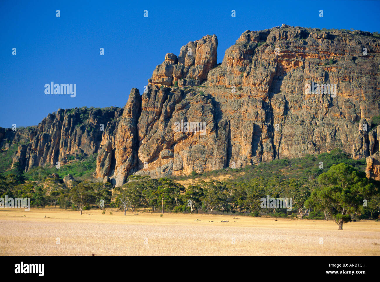 Mt Arapiles, a great expanse of flat farmland in the West of Victoria, Australia Stock Photo