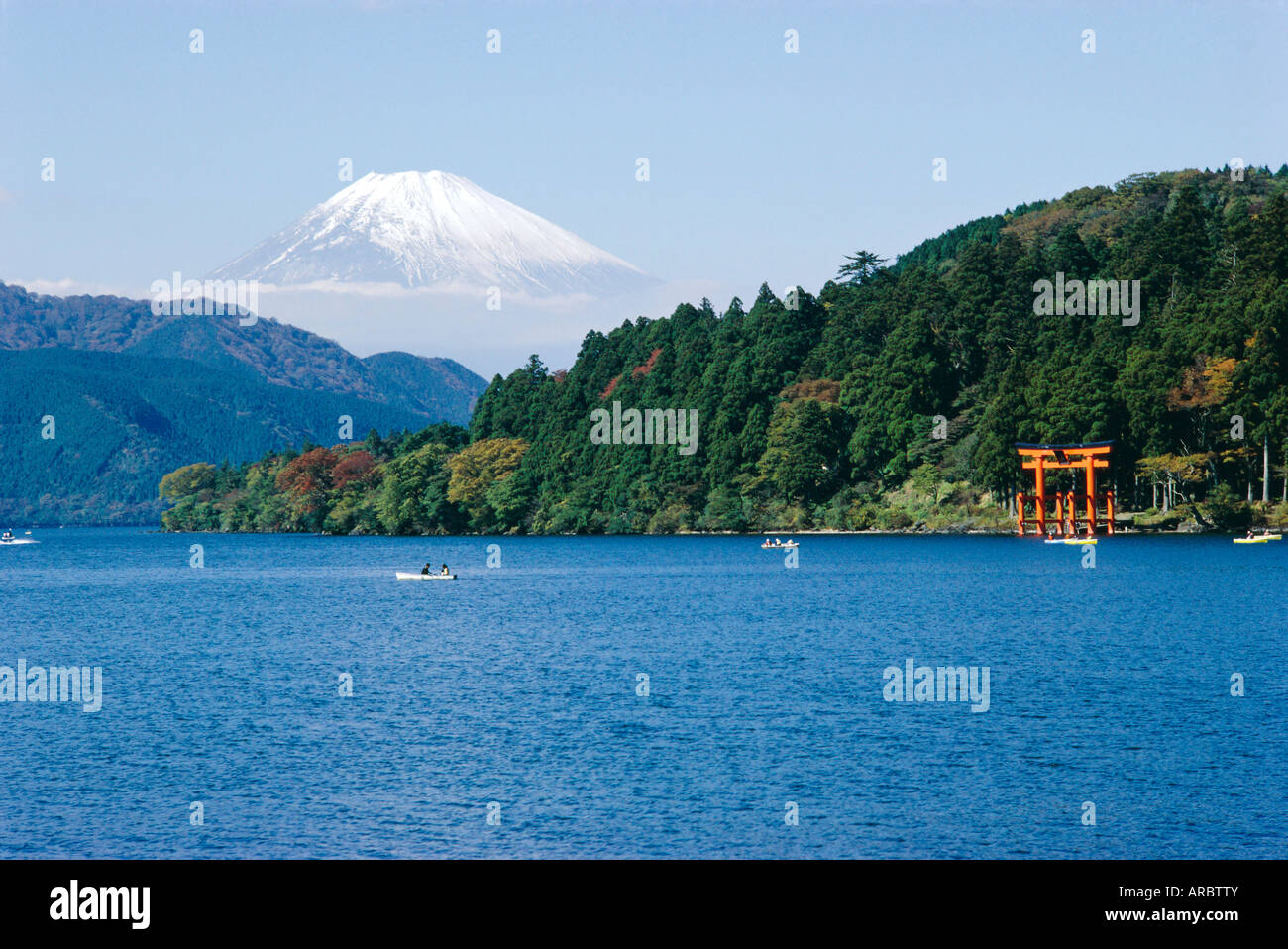 Lake Ashino-ko, Mt. Fuji in the background, Japan Stock Photo