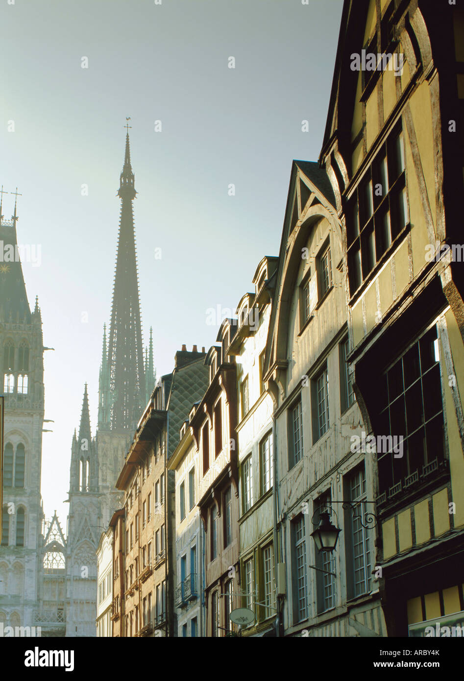 Timbered houses and the Cathedral, Rouen, Haute Normandie (Normandy), France Stock Photo