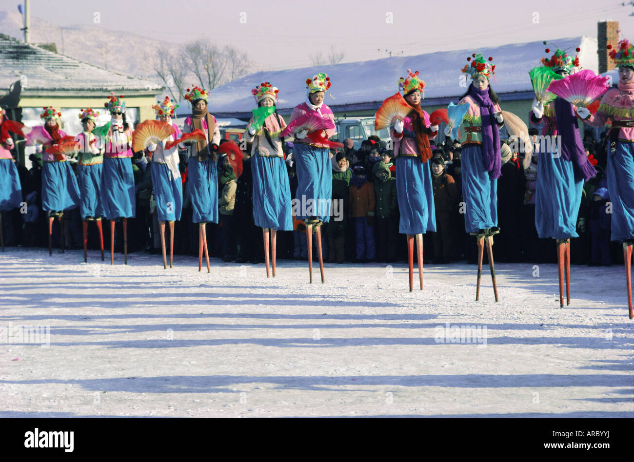 Stilt dancers, New Year celebrations, China, Asia Stock Photo - Alamy