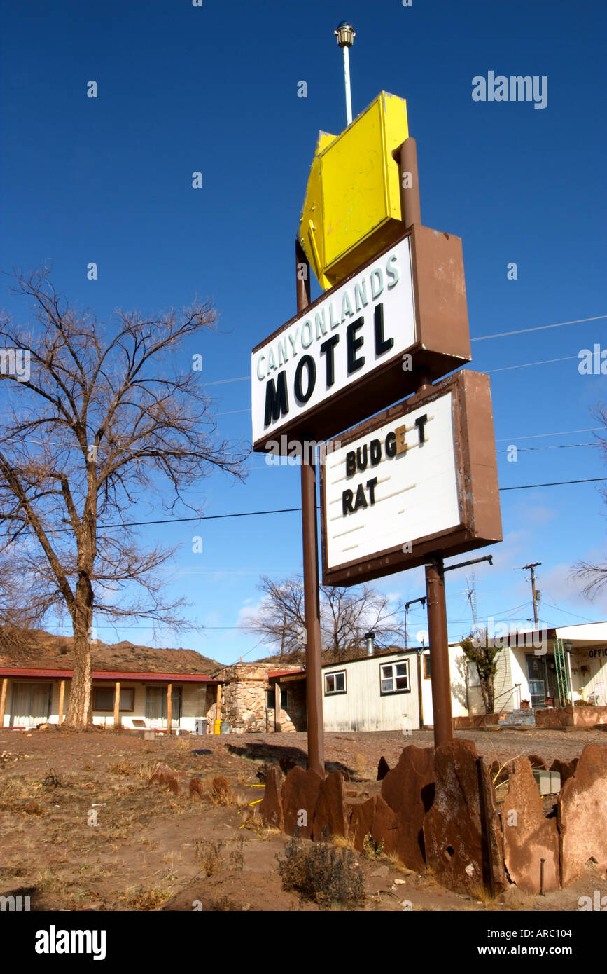 Delapidated Canyonlands Motel sign near Mexican Hat Utah Stock Photo