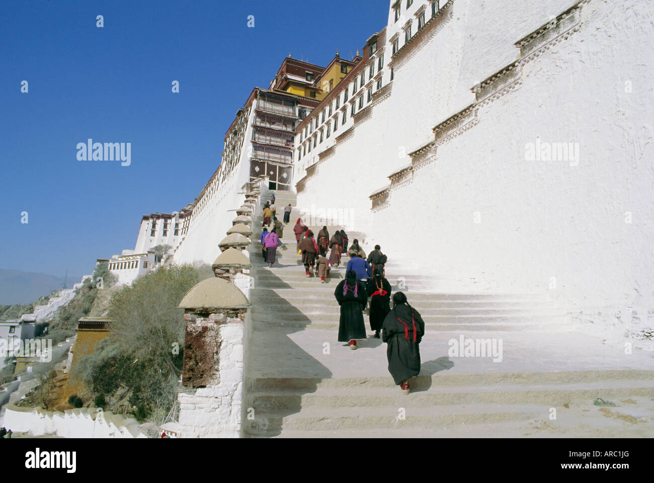 Steps up to the Potala Palace, Lhasa, Tibet, China, Asia Stock Photo