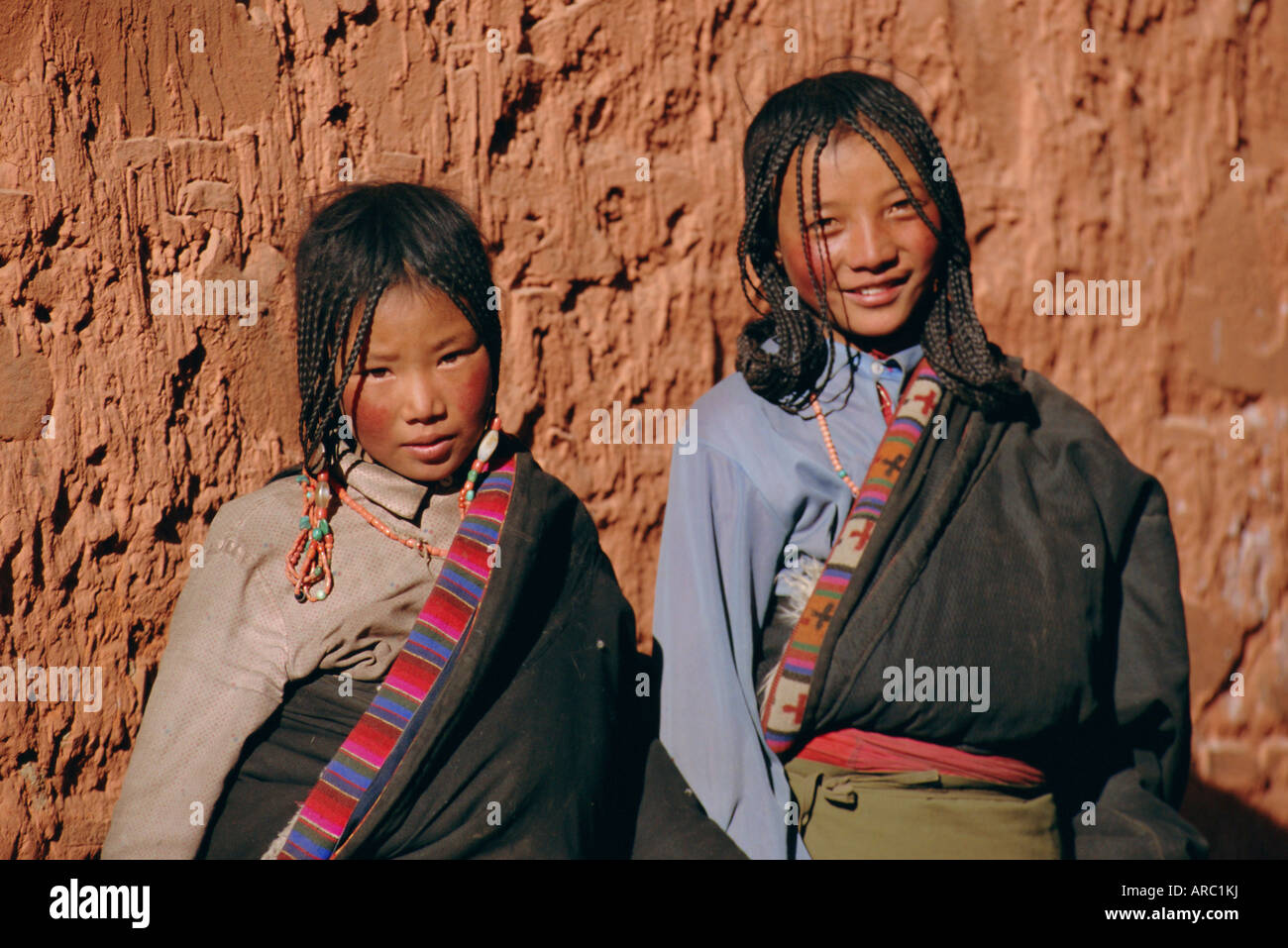 Local Tibetan girls, Tibet, China, Asia Stock Photo