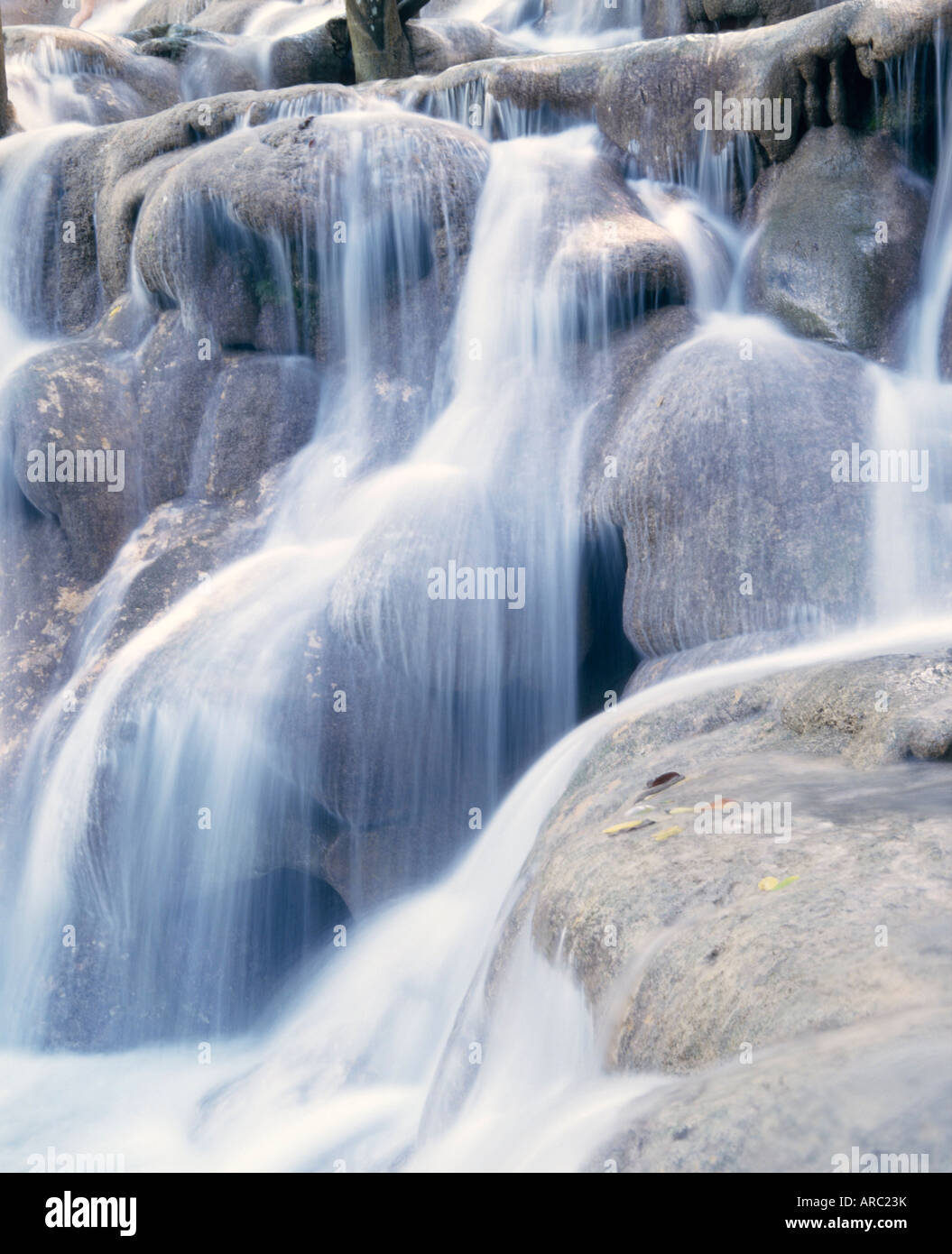 Close-up of white water in the Dunns River Falls, Ocho Rico, Jamaica, Caribbean Stock Photo