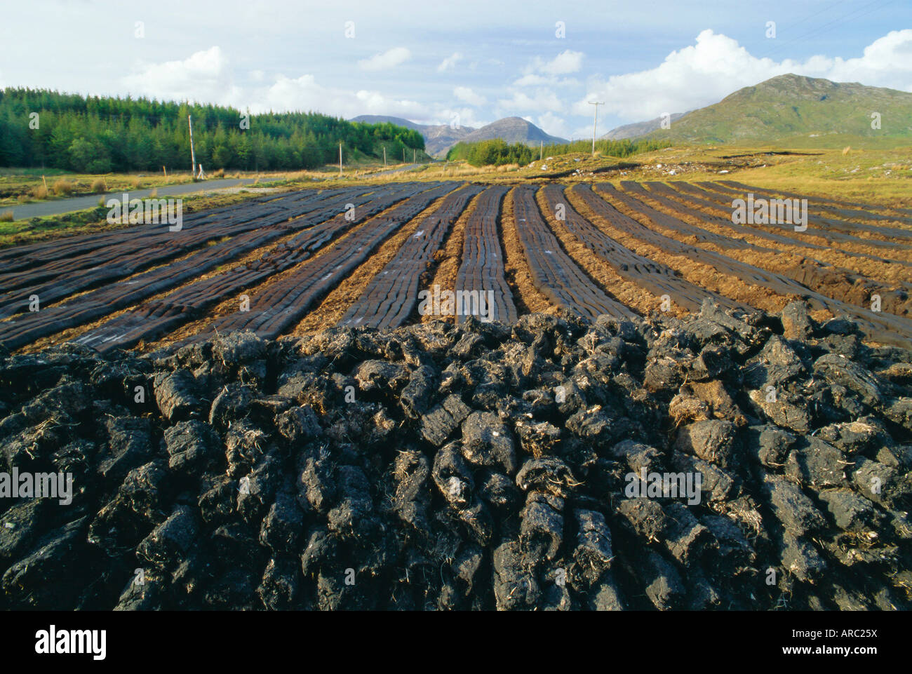 Peat 'farming' or cutting, Connemara region near Clifden, County Galway
