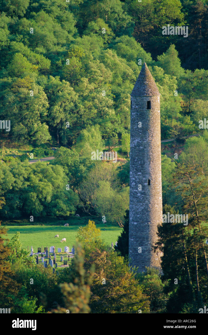 Christian ruins from 10th to 12th centuries, Glendalough, Wicklow Mountains, County Wicklow, Leinster, Republic of Ireland Stock Photo