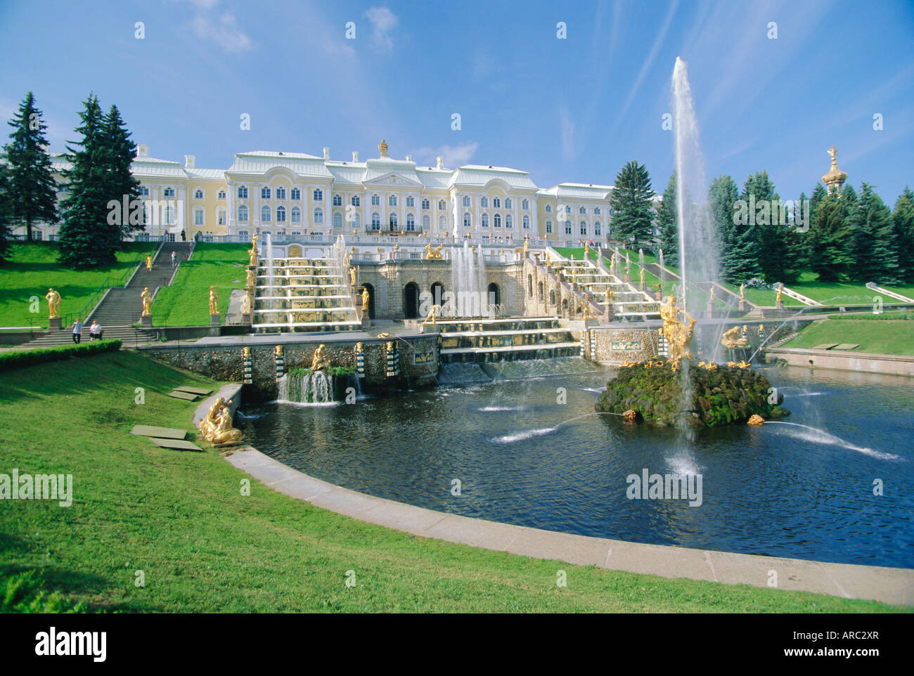 Summer Palace, Petrodvorets (Peterhof), near St. Petersburg, Russia Stock Photo