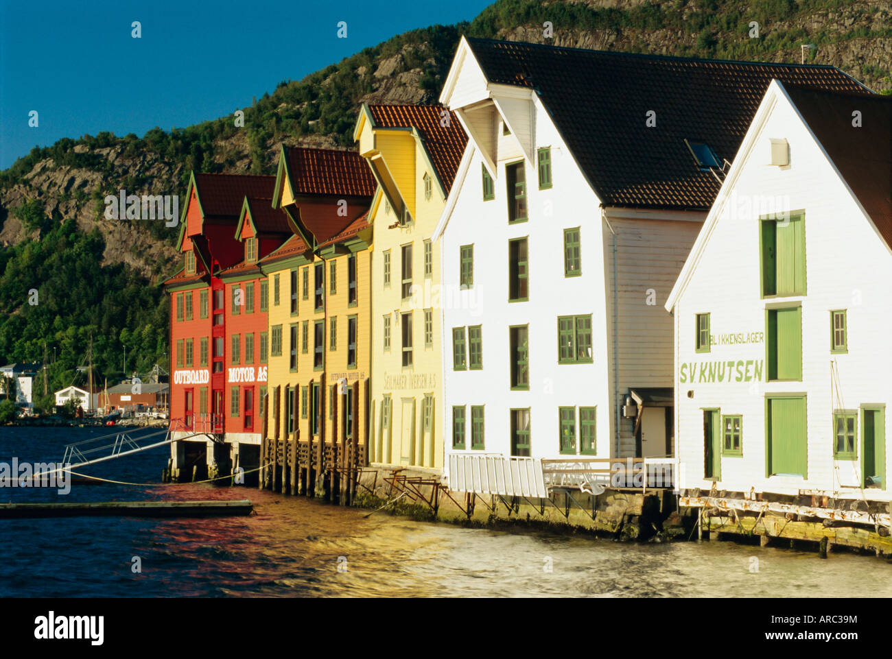 Restored harbourfront wooden warehouses, Bergen, Norway, Scandinavia, Europe Stock Photo