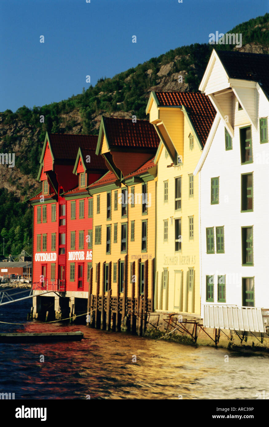 Restored wooden warehouses on the harbourfront, Bergen, Norway, Scandinavia, Europe Stock Photo