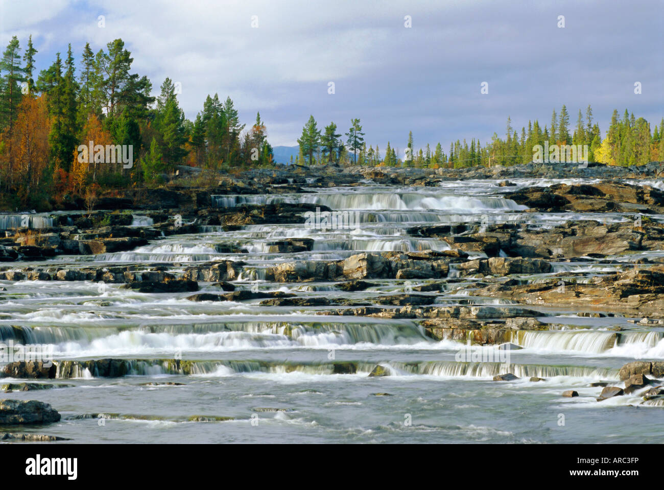 Trappstegforsarna Waterfalls, Fatmomakke region, Lappland, Sweden, Scandinavia, Europe Stock Photo