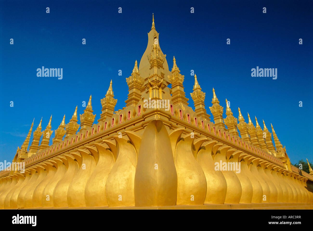 Gold stupas, Pha That Luang, Vientiane, Laos Stock Photo