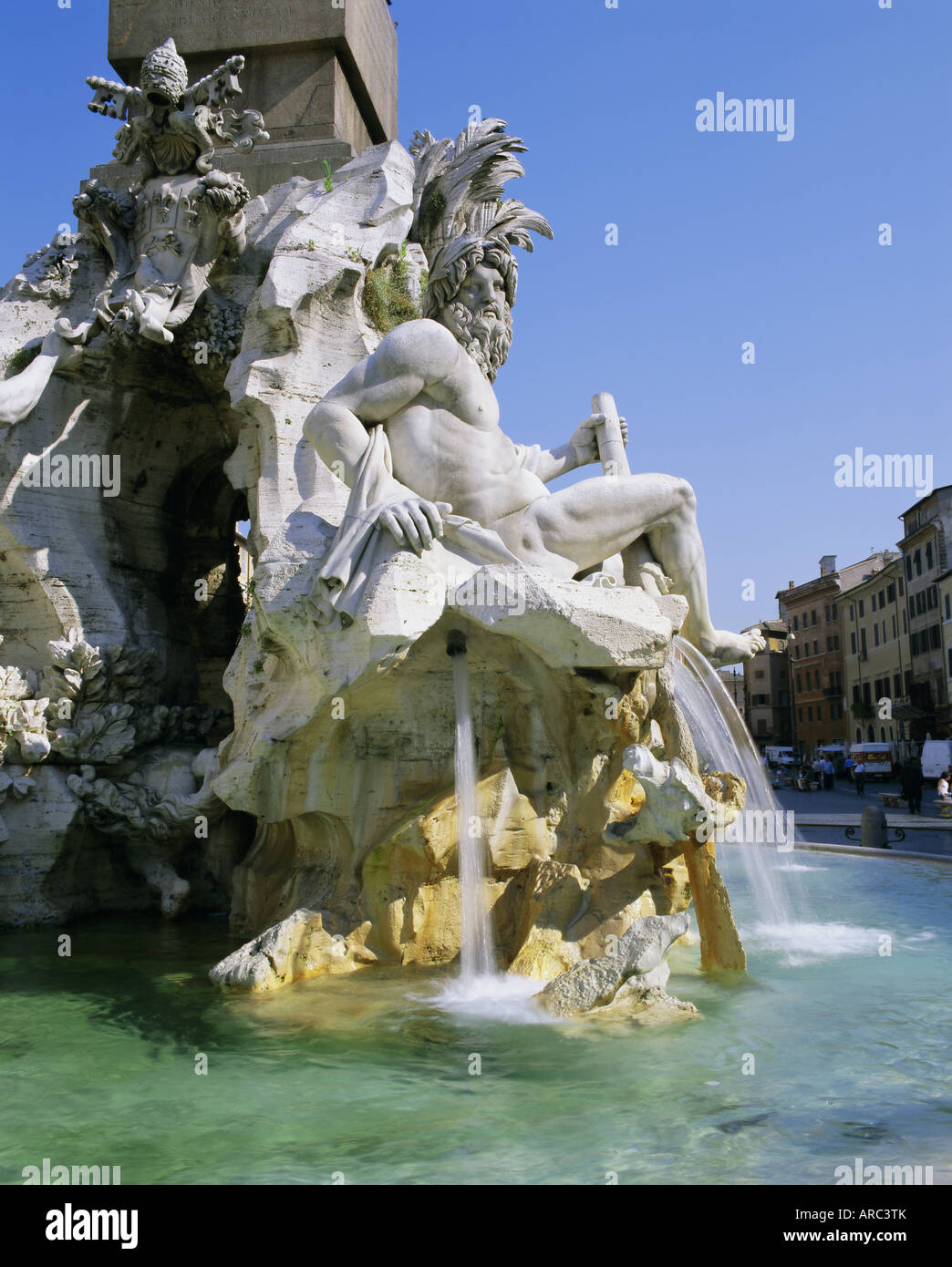 Fontana dei Quattro Fiumi (Four Rivers Fountain), Piazza Navona, Rome, Lazio, Italy, Europe Stock Photo