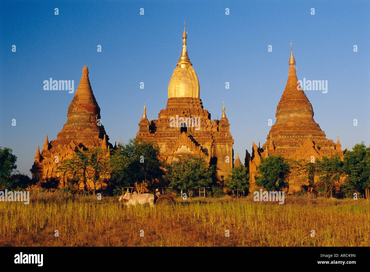 Golden spire on ancient temple in old Bagan (Pagan), Myanmar (Burma) Stock Photo