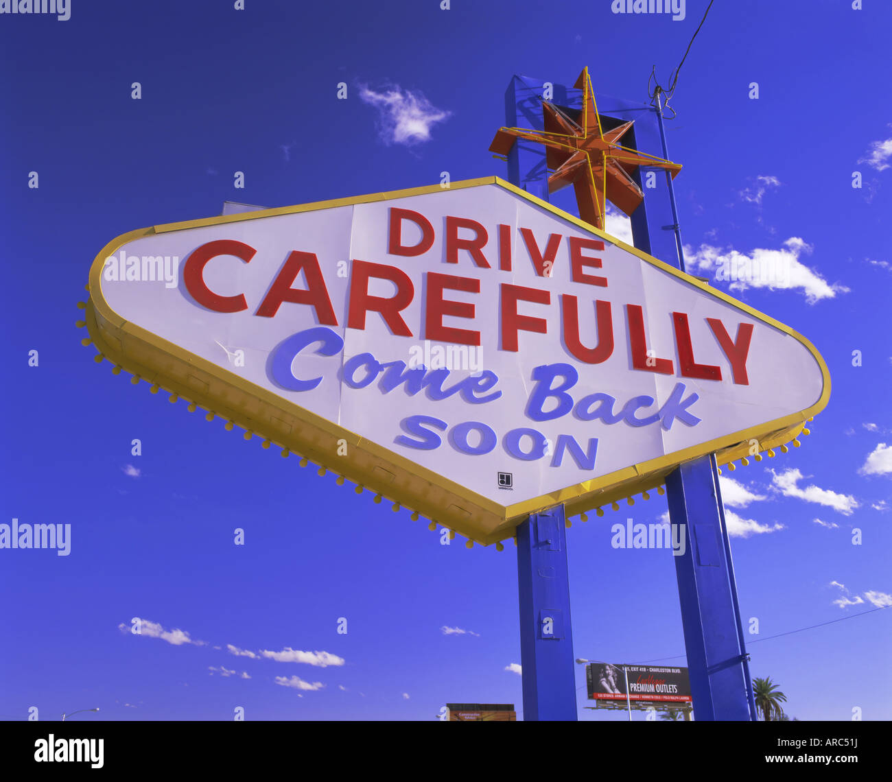 Drive Carefully sign, Las Vegas, Nevada, USA, North America Stock Photo