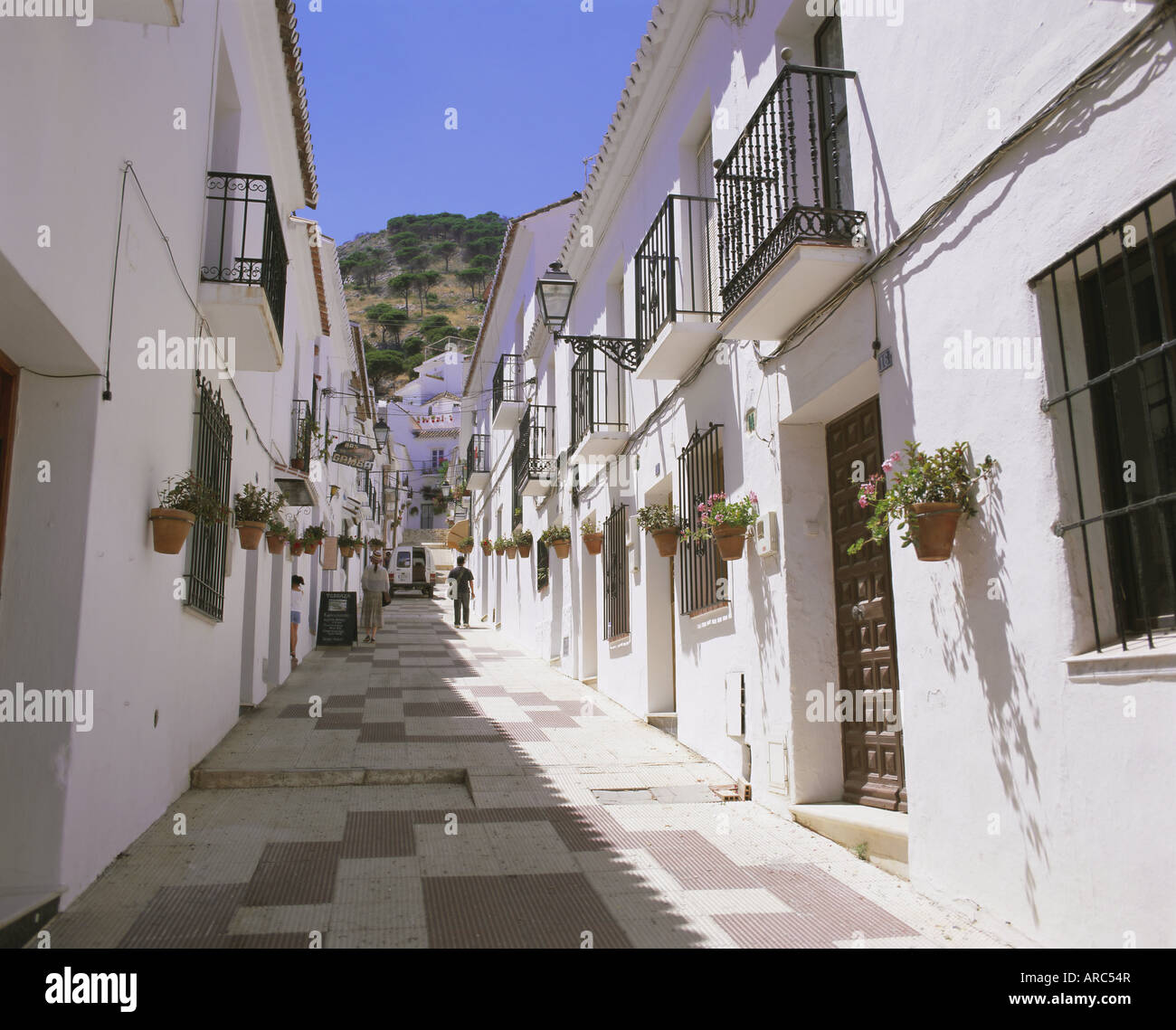 Street in the white hill village of Mijas, Costa del Sol, Andalucia (Andalusia), Spain, Europe Stock Photo