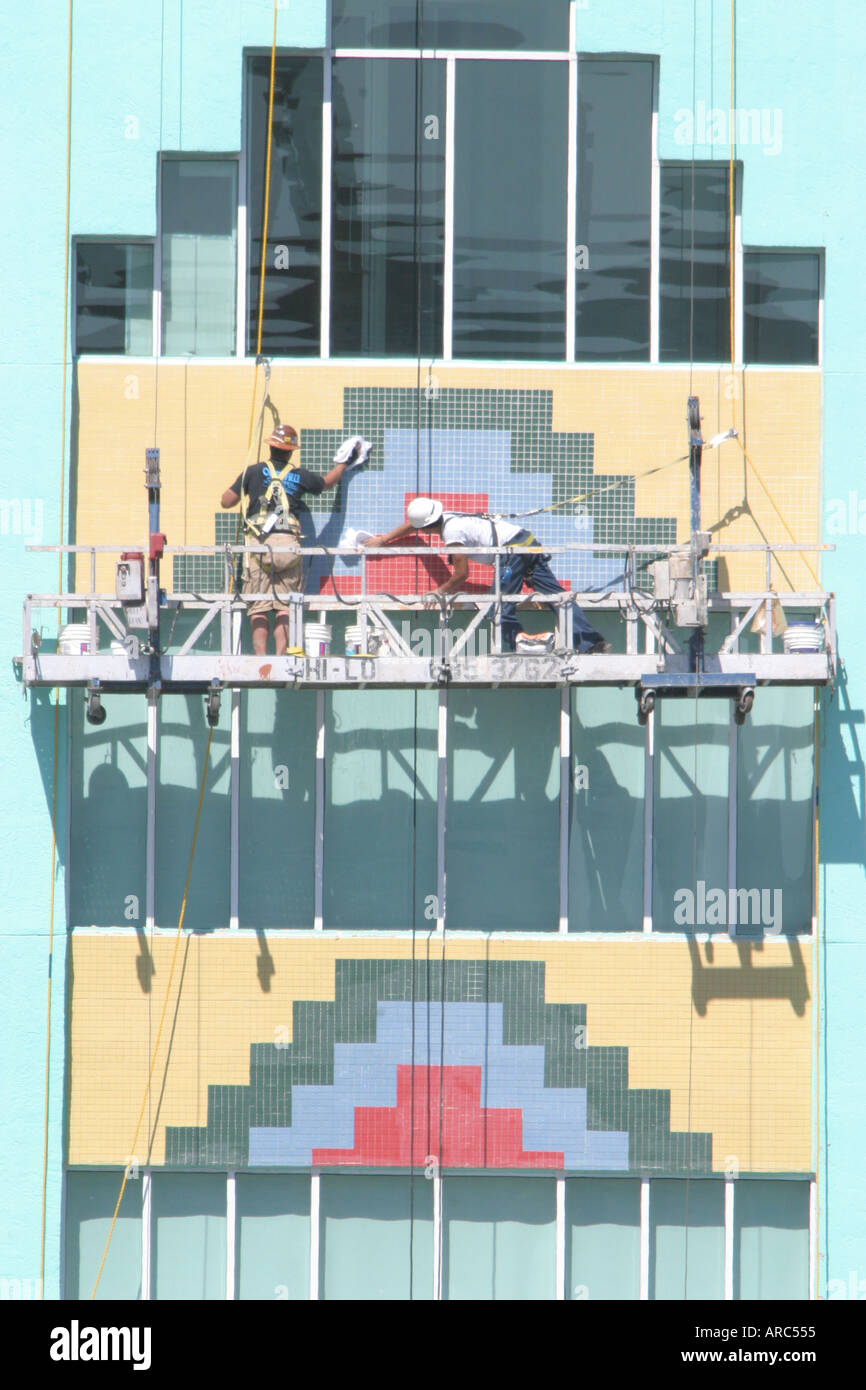 Miami Beach Florida,window washers,building cleaners,mosaic tile,raised