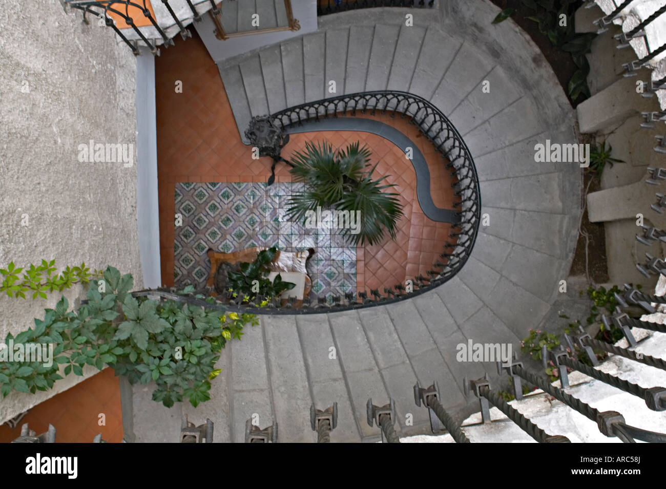 Looking down from the fourth to the second floors of the Hotel Residence, Amalfi, Italy. Stock Photo