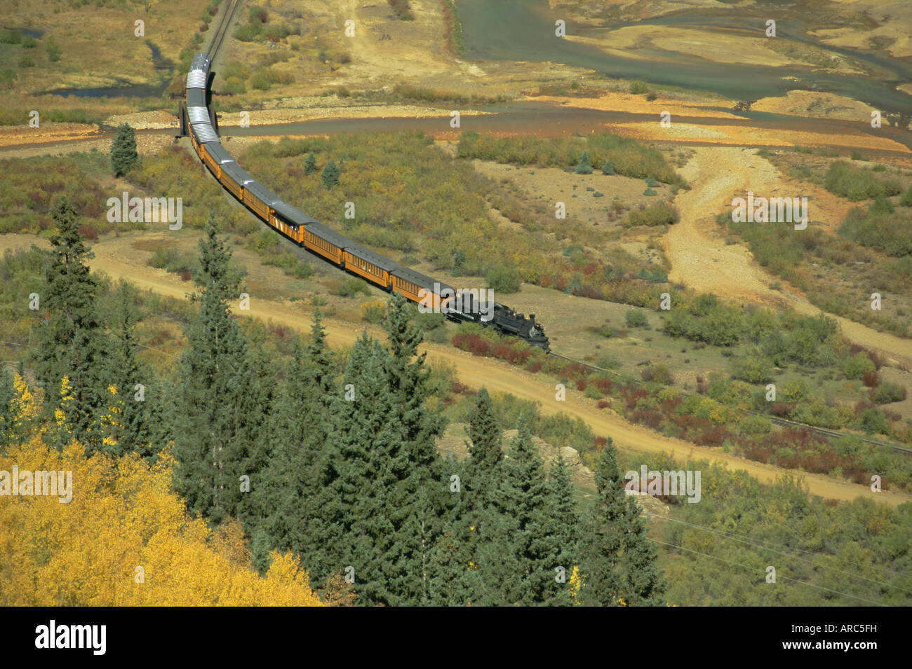 Narrow gauge steam railway in autumn, Silverton, Colorado, USA, North America Stock Photo
