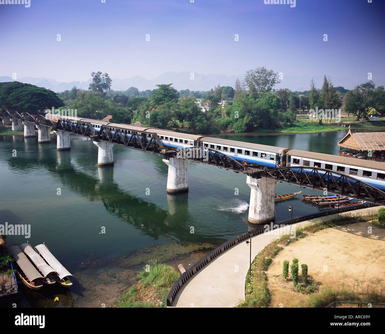 The Death Railway bridge on the River Kwai, Kanchanaburi, Kanchanaburi Province, Thailand, Southeast Asia Stock Photo