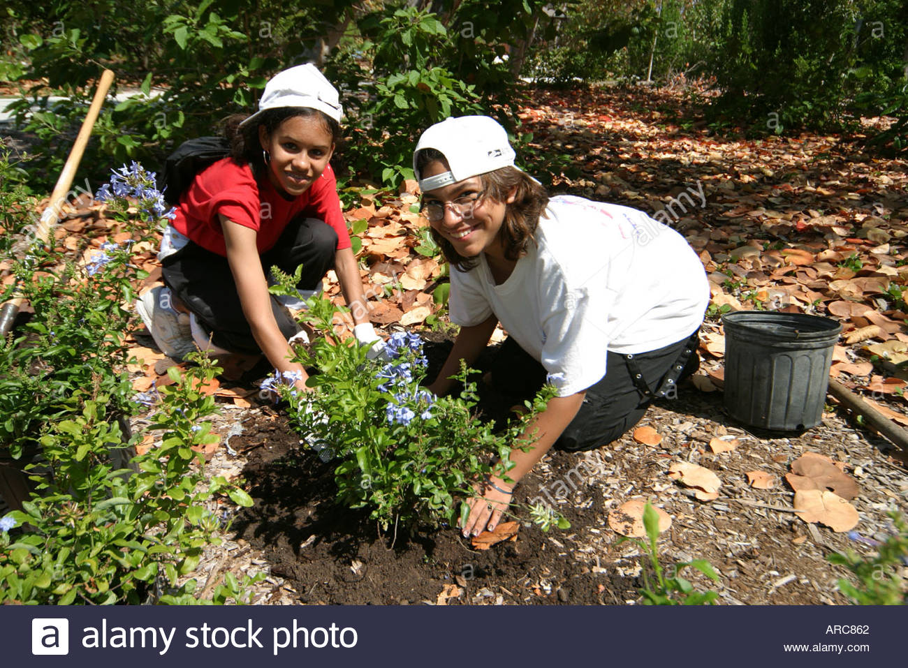 Miami Beach Florida Teen Job Corp Earth Day Butterfly Garden Stock
