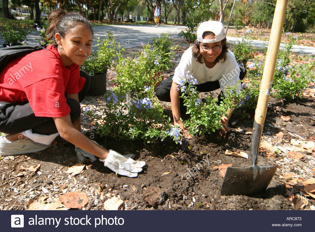 Miami Beach Florida Teen Job Corp Earth Day Butterfly Garden Stock