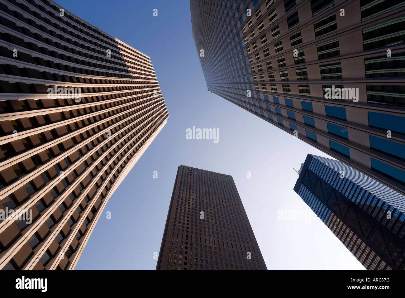Low angle view of office buildings, Shinjuku, Tokyo, Honshu, Japan, Asia Stock Photo