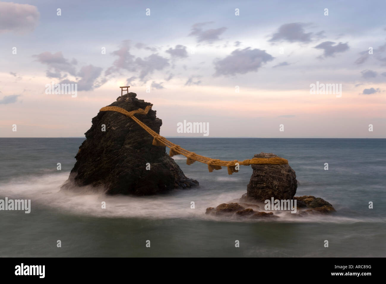 Meoto-Iwa (Wedded Rocks), Futami, Ise-Shima, Chubu, Central Honshu, Japan Stock Photo