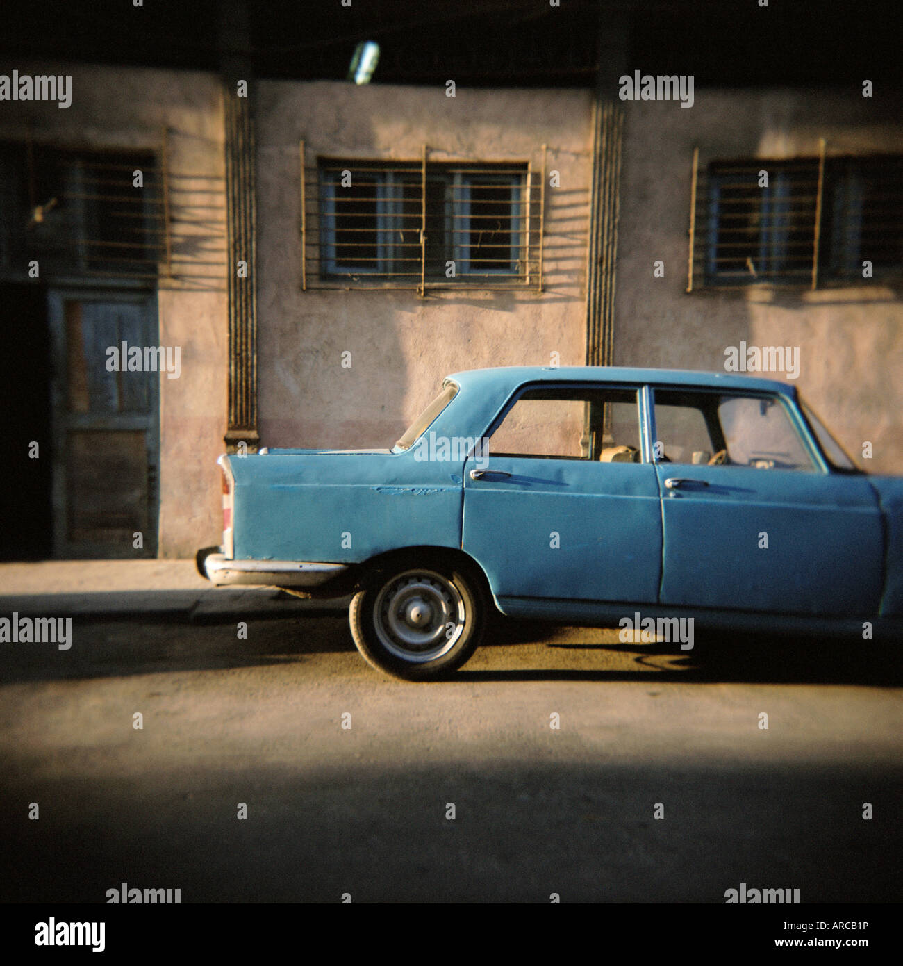 Old blue Soviet car, Havana, Cuba, West Indies, Central America Stock Photo
