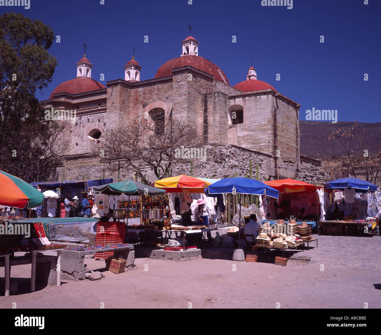 Handicrafts market outside the Church of San Pablo in Mitla, Oaxaca