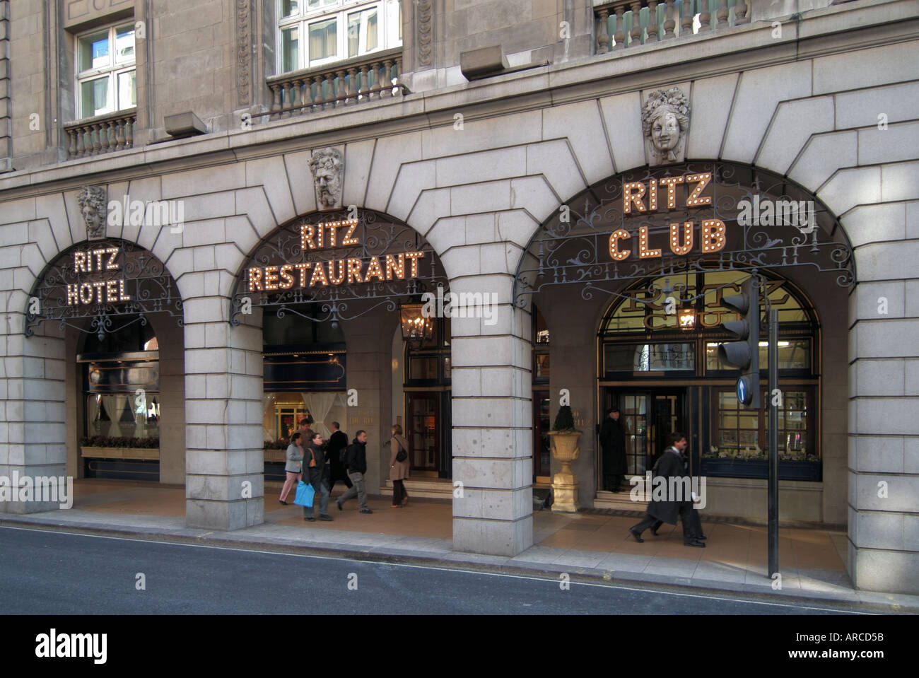 Piccadilly entrance of Ritz Hotel restaurant & club in London world famous for high society and luxury living England UK Stock Photo