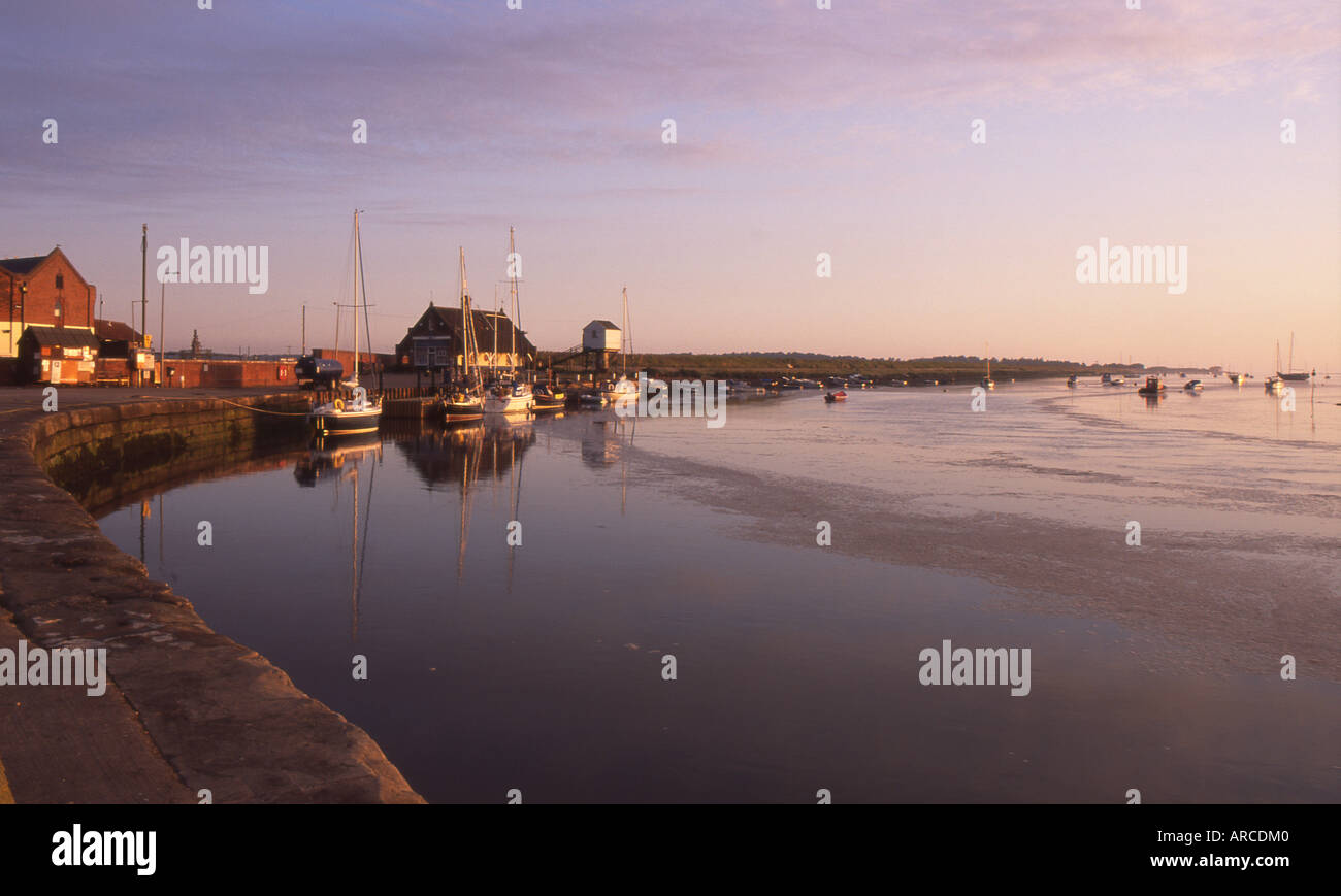 high tide recording station and quay at dawn, wells next the sea norfolk england number 1901 Stock Photo