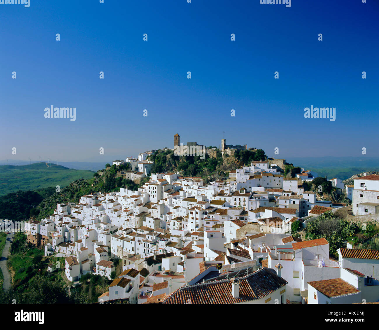 View of village from hillside, Casares, Malaga, Andalucia (Andalusia), Spain, Europe Stock Photo