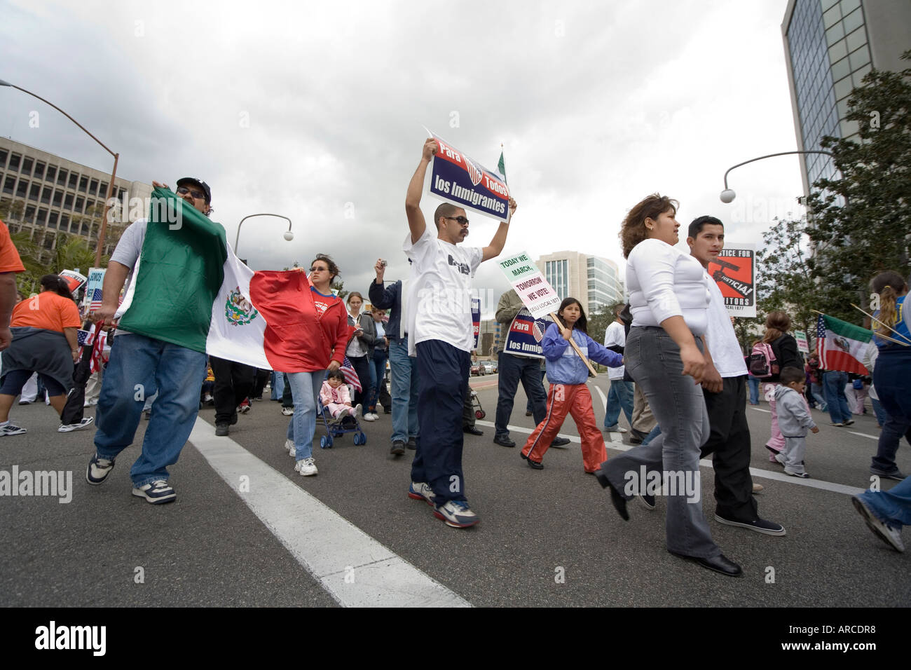 In Santa Ana CA Hispanics  participate in demonstration supporting amnesty and US citizenship Stock Photo