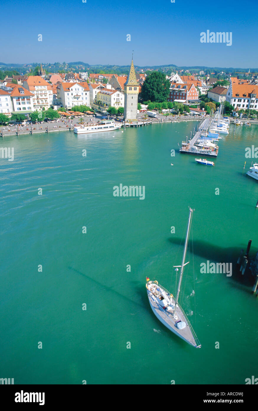 Birds eye view of the harbour on Lake Constance, from top of lighthouse