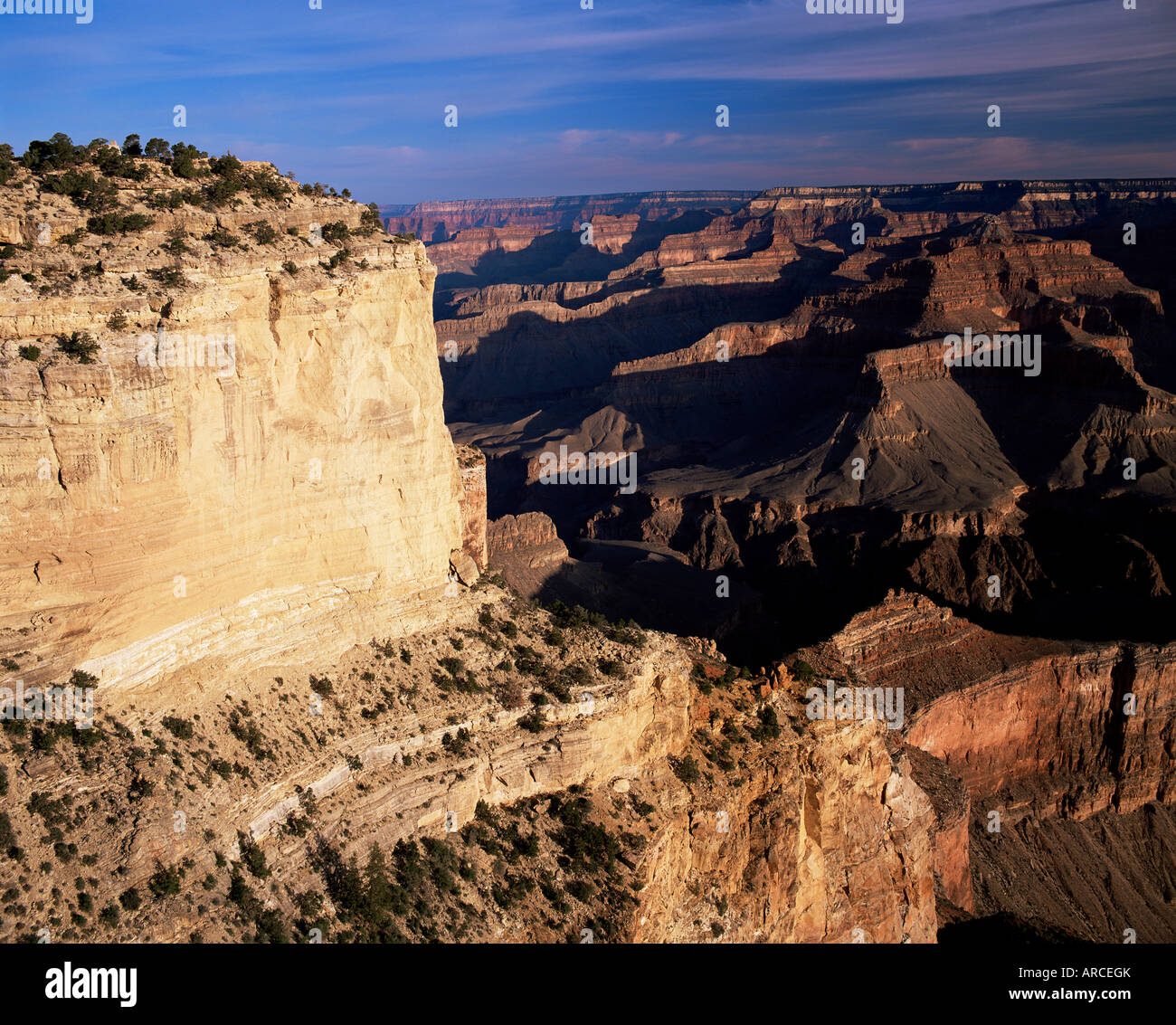 View of canyon from the South Rim at Maricopa Point, in the early morning, Grand Canyon National Park, Arizona, USA (U.S.A.) Stock Photo